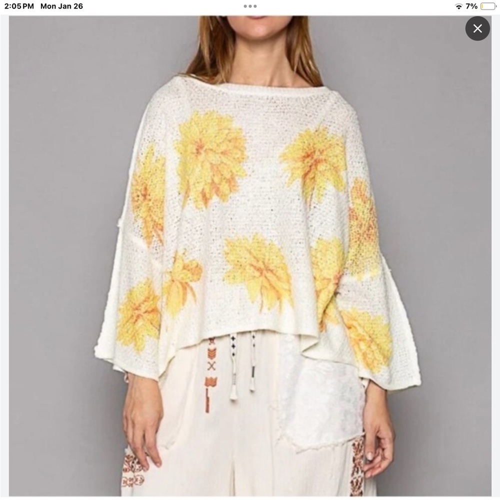 POL Yellow Knit Women's Sweater - White and Yellow